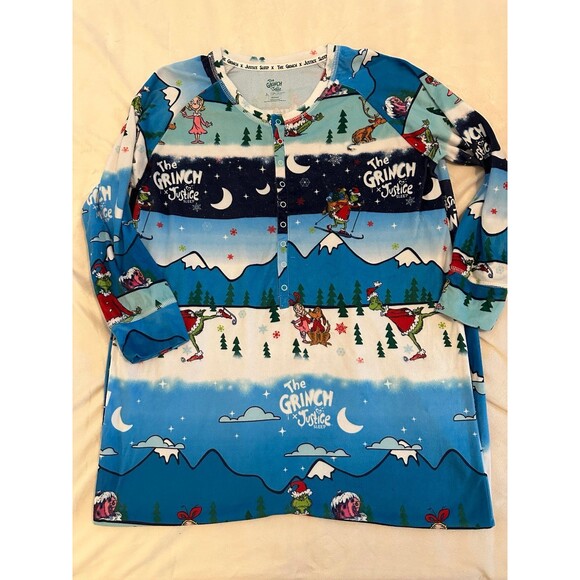 Justice The Grinch Snowscape Fair Isle Snap Front One Piece Pajamas, Size L - Picture 4 of 5